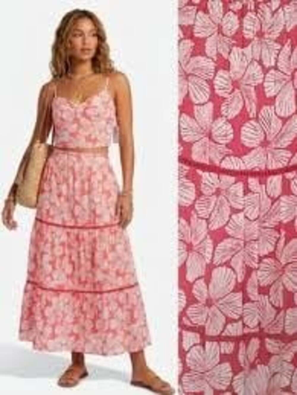 Papna Womens Red Siesta Floral Smocked-Waist MIDI Skirt Size XL